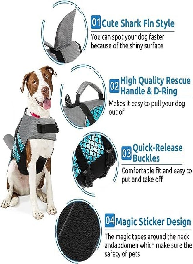 VBM سترة نجاة للكلاب من VBM، بتصميم زعنفة القرش، مزودة بحماية فائقة للكلاب، مع طفو عالٍ ومقبض إنقاذ للسباحة، وحمامات السباحة، والشواطئ، وركوب القوارب، قابلة للتعديل ومقاومة للتمزق. - Image 3